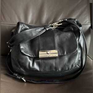 Coach Black Leather Shoulder Bag with Silver Accents